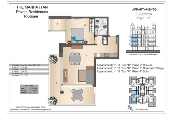 Appartamento n. 12 | Typo C | Greenwich Village Piano n. 3 | 1 Camera